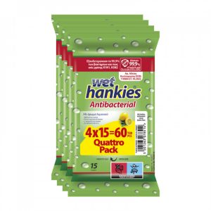 WET HANKIES ΥΓΡΑ ΜΑΝΤΗΛΑΚΙΑ ANTIBACTERIAL 4*15 TEMΑΧΙΑ LEMON - Image 1