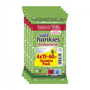 WET HANKIES ΥΓΡΑ ΜΑΝΤΗΛΑΚΙΑ ANTIBACTERIAL 4*15 TEMΑΧΙΑ  LEMON - Image 1